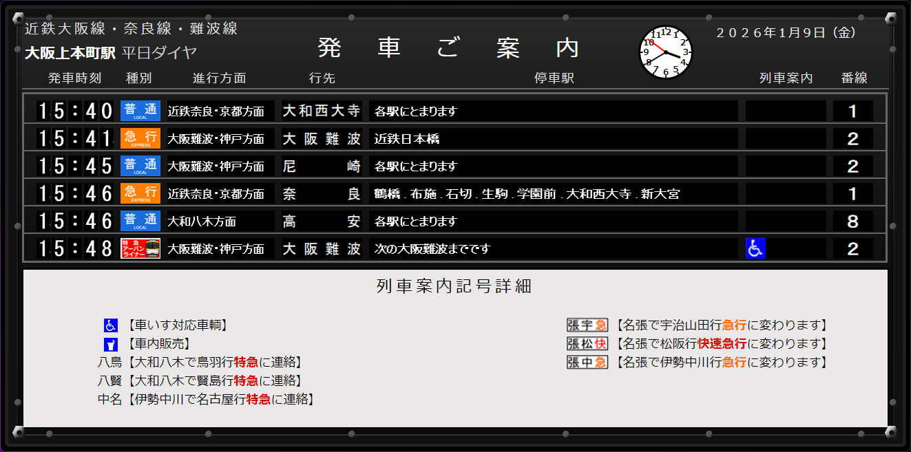 パタパタ大阪上本町駅の画面
