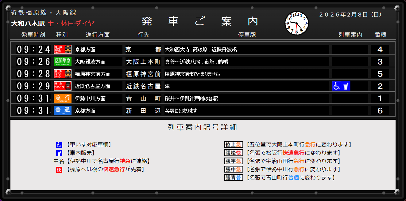土・休日ダイヤ時の画面